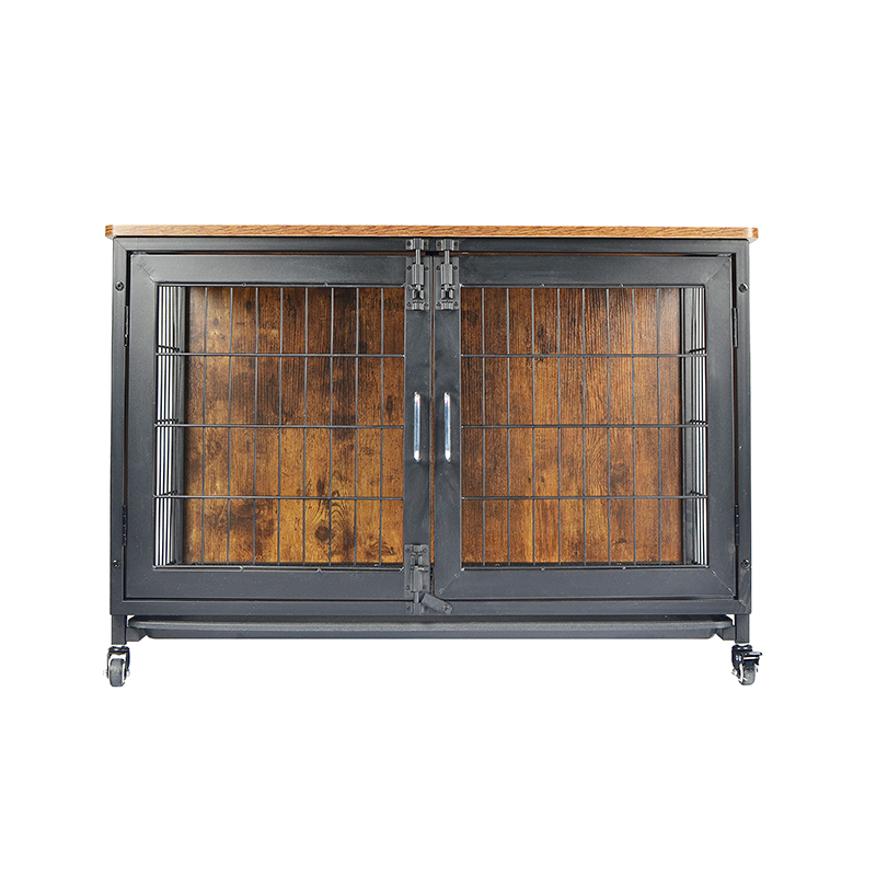 Деревянная мебельская клетка для собак с колесами