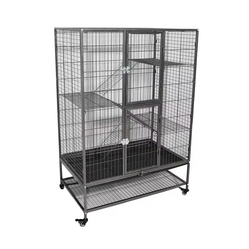 Большая сверхмощная 2/3/4-уровневая металлическая крытая трубка для кошачьей клетки с колесами Большая сверхмощная 2/3/4-уровневая металлическая крытая трубка для кошачьей клетки с колесами