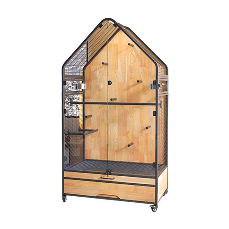 Деревянная и стальная клетка Большой съемный Diy Villa Parrot Parrot Creating Creats с подставными колесами