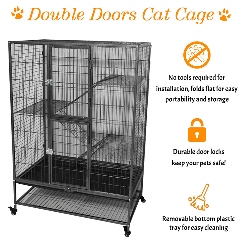 Большая сверхмощная 2/3/4-уровневая металлическая крытая трубка для кошачьей клетки с колесами Большая сверхмощная 2/3/4-уровневая металлическая крытая трубка для кошачьей клетки с колесами