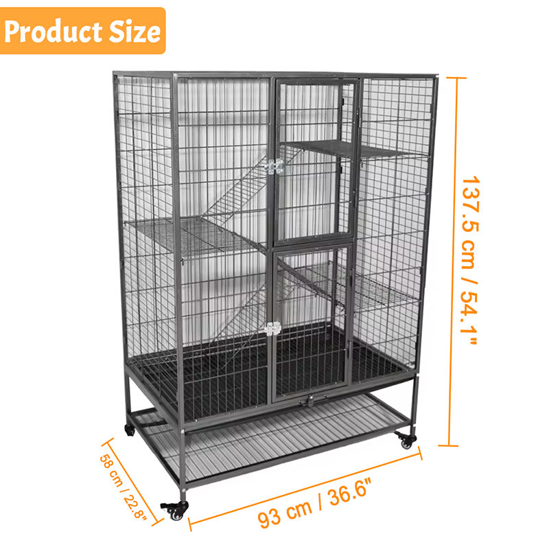 Большая сверхмощная 2/3/4-уровневая металлическая крытая трубка для кошачьей клетки с колесами Большая сверхмощная 2/3/4-уровневая металлическая крытая трубка для кошачьей клетки с колесами