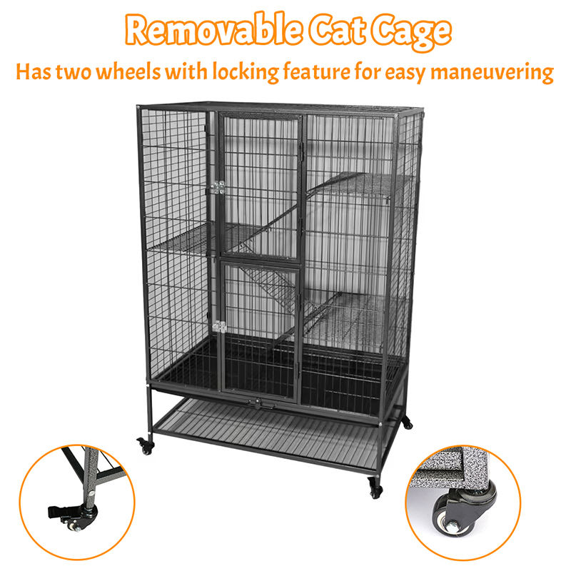 Большая сверхмощная 2/3/4-уровневая металлическая крытая трубка для кошачьей клетки с колесами Большая сверхмощная 2/3/4-уровневая металлическая крытая трубка для кошачьей клетки с колесами