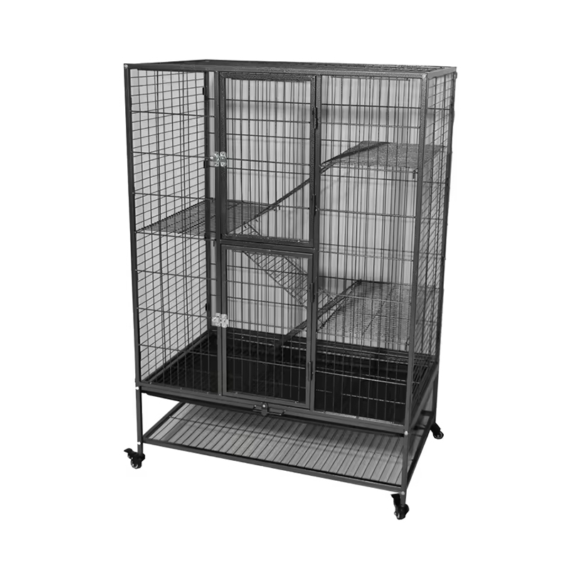 Большая сверхмощная 2/3/4-уровневая металлическая крытая трубка для кошачьей клетки с колесами Большая сверхмощная 2/3/4-уровневая металлическая крытая трубка для кошачьей клетки с колесами