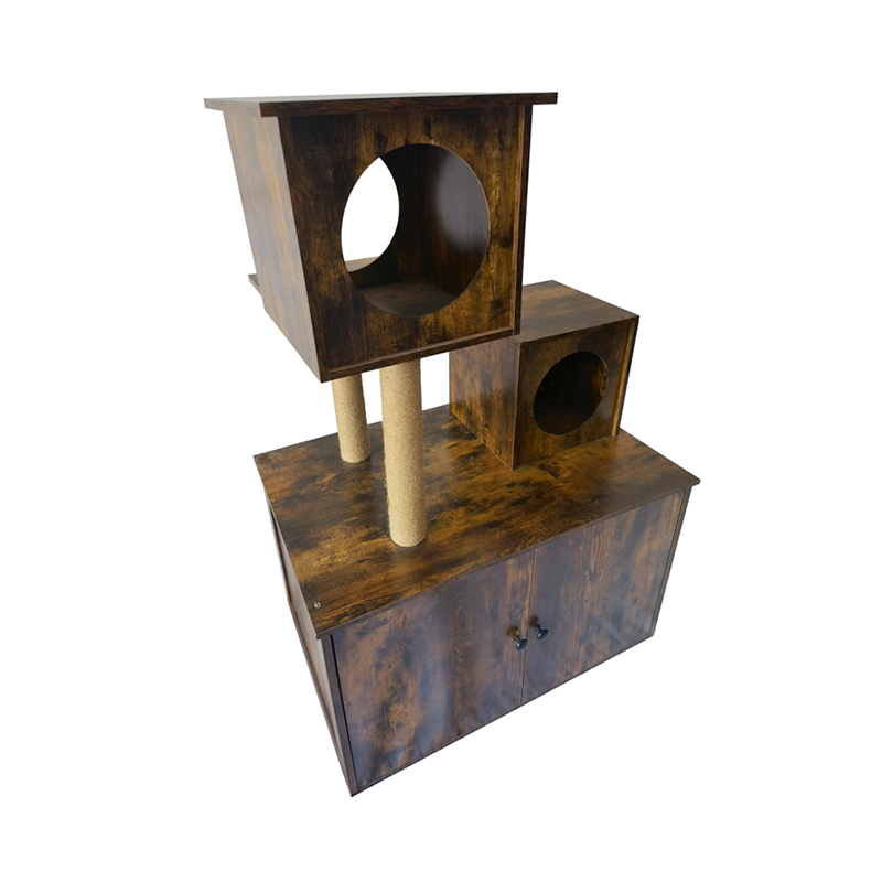 Деревянная кошачья башня для подъема кошачьего дерева с ящиком для мусора